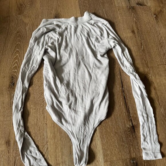 ATM V-Neck off White Ballet Core Wrap Long Sleeve Ribbed Body Suit sz XS/S - Picture 3 of 3